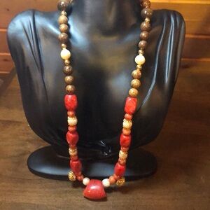 Beautiful Coral, Biwa Pearls, Wood Beads And Vintage Filigree Charms